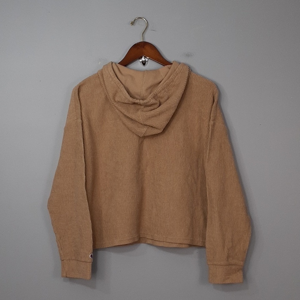 Champion Reverse Weave Tan Corduroy Cut Off Cropped Hoodie Sweater - Picture 6 of 8